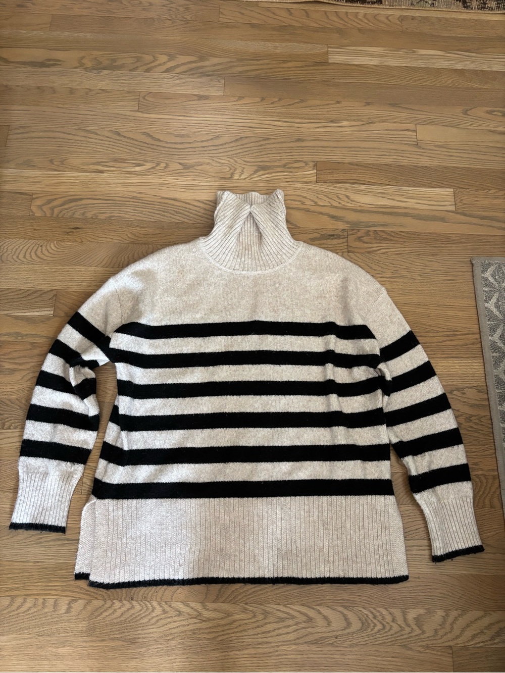 Adrianna Papell Cream and Black Striped Cowl Neck Sweater NWOT